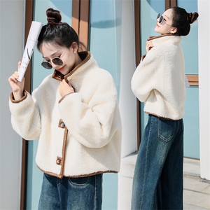 双面可穿麂皮绒上衣女秋季2024新款小个子冬季加绒加厚仿羊羔毛外套图片