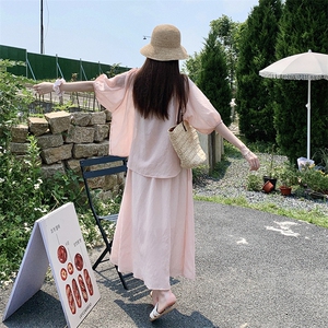 粉色新中式国风禅意套装裙女夏两件套清冷感冷淡系流行小众不撞款图片