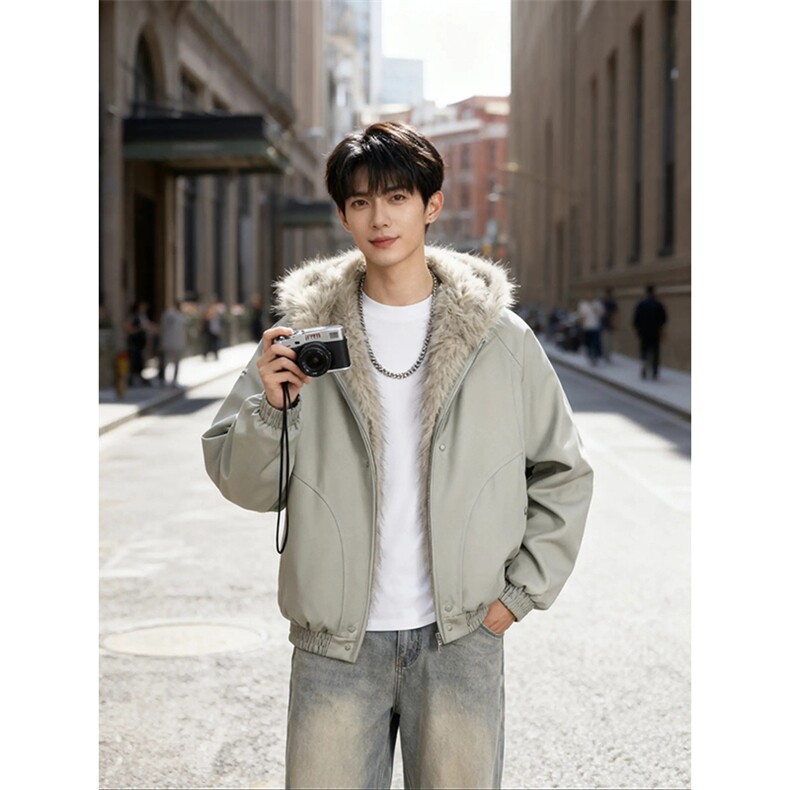 现货高品质美式高街冬季重磅硬挺短款座山雕毛领棉衣男女加厚外套，男装棉衣，电商A486-1