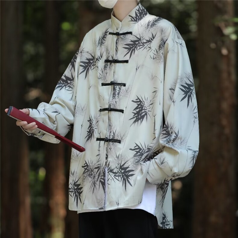 新中式男装风立领花衬衫外套式夏中山汉服民唐装男款C4523,男装衬衫,星座1116A-1（原606A）