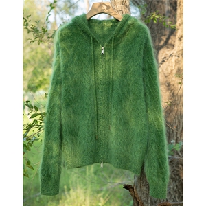 2025年秋季新款拉绒绞花针织帽衫时尚休闲通勤图片