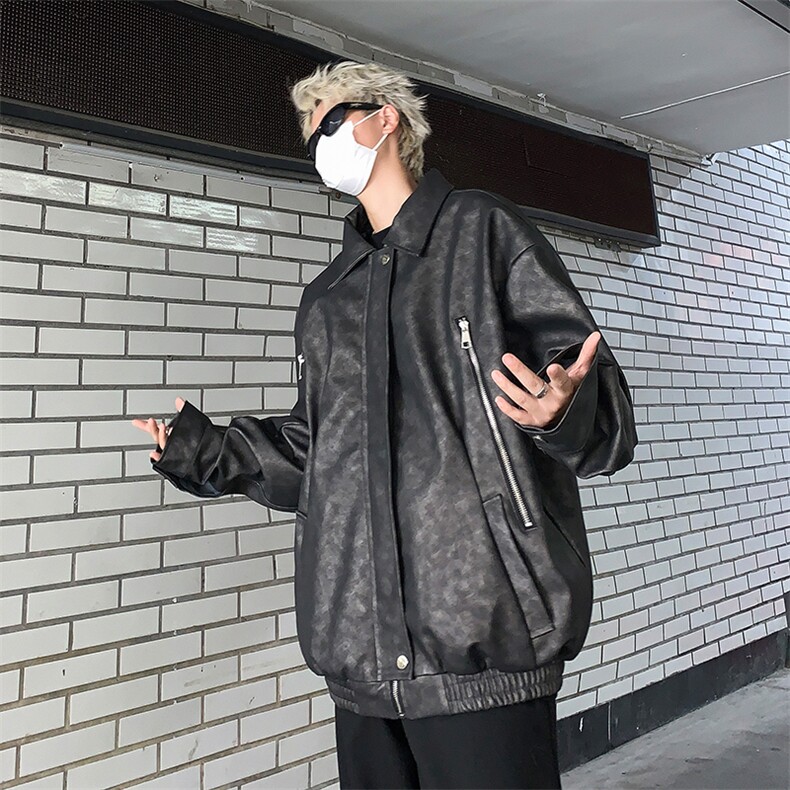 美式潮牌重磅皮衣机车外套复古oversize设计感小众男夹克,男装皮衣,星座410-7