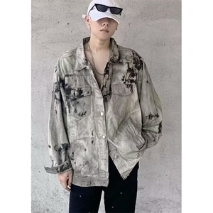 春秋季水洗扎染破坏牛仔衣夹克扎染宽松做旧男女外套 JK12图片