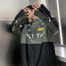 2024秋季新款港风美式PU皮全机绣拼色印花立领夹克外套J43-P85，男装夹克，星座1109-3