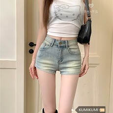 美式复古牛仔短裤女夏季小个子高腰丰胯提臀做旧辣妹紧身包臀热裤，男装牛仔裤，星座1210-1
