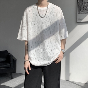 现货 T10130-特p30 控58 高品质面料镂空痞帅大码圆领短袖T恤衫图片
