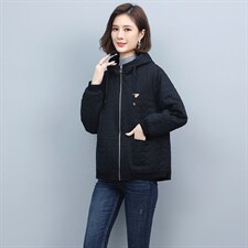 连帽休闲外套女2025年春秋新款时尚宽松开衫百搭中年妈妈短款上衣，女装棉衣/棉服，独衣靓
