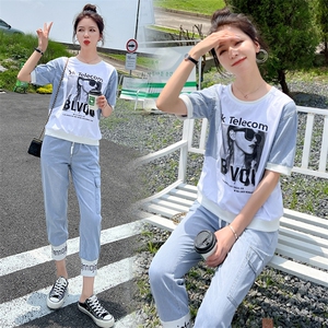 冰丝牛仔套装女2024夏季新款洋气减龄薄款遮肉显瘦休闲运动两件套图片