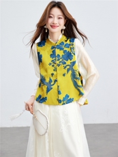 在仓~2026年夏装人丝衬衫套装薄款印花马夹上衣两件套（可拆分），女装套装/套裙，新依时派