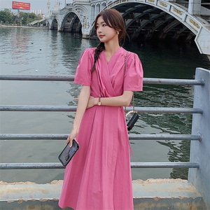 法式粉色连衣裙女2025夏季新款气质女神范收腰显瘦温柔风茶歇长裙图片