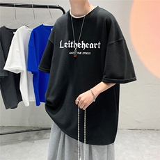 港风200g纯棉夏季休闲宽松新款T恤字母印花情侣T6015P25控38，男装T恤，电商A268A