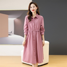 秋季新款纯色棉收腰通勤显瘦法式气质高级a字连衣裙，女装套装/套裙，曼沙奕珂