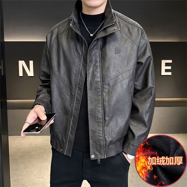 加绒皮衣男大货冬季立领PU皮外套品质款J99661-厚P165,男装皮衣,电商C317