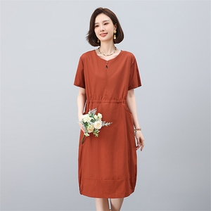 dpqb纯棉休闲连衣裙女2025夏季新款妈妈复古文艺宽松显瘦减龄裙子图片