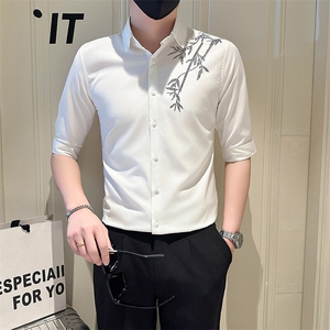 店主风社会小伙男烫砖高级感七分袖衬衫男衬衣301A-1/CS564/P55图片