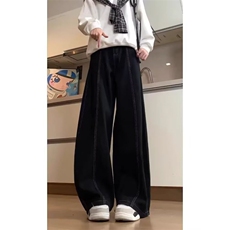 美式复古黑色阔腿牛仔裤男女宽松显瘦垂感拖地弯刀裤ZB281P41，男装牛仔裤，星座1112-1