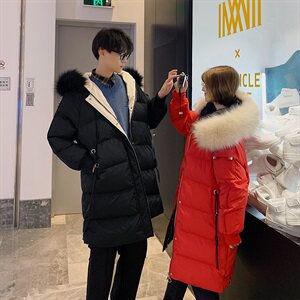情侣装棉服中长款宽松棉袄连帽可拆卸毛领棉衣外套816B-DY03图片
