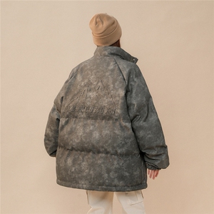1中性立领PU皮复古做旧钢印字母图案设计棉衣男MY77735P130控178图片