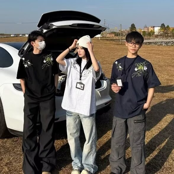重磅潮牌字母刺绣花卉短袖T恤男女2025年新款美式高街上衣,男装T恤,星座1210-1