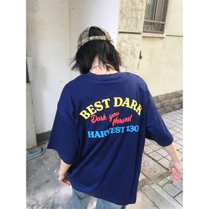 网图有货 美式刺绣短袖男女发泡印花宽松落肩半袖t恤 A432-特P28图片