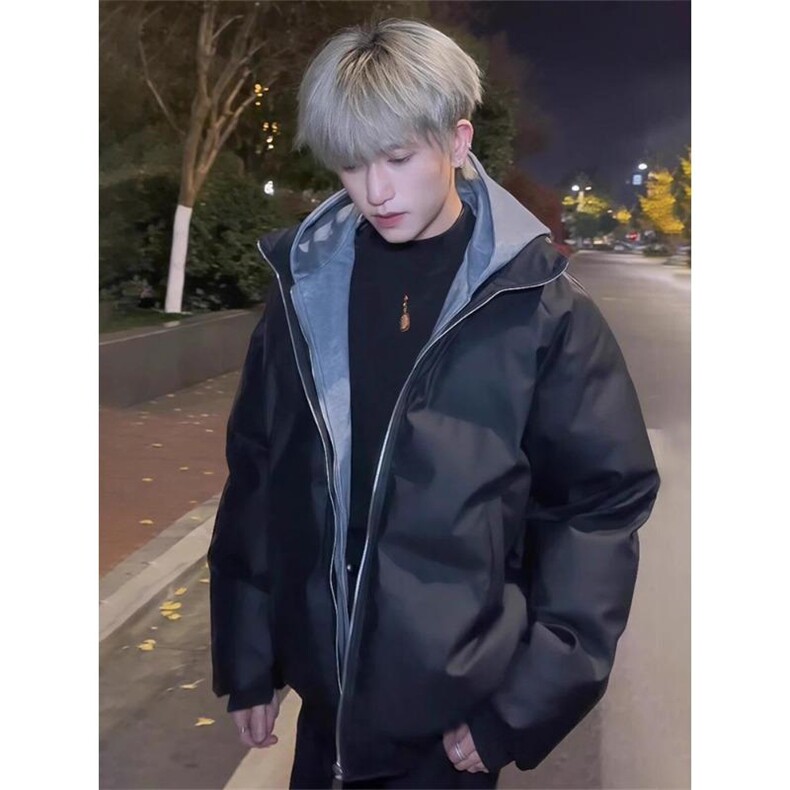 现货高品质重磅工艺美式高街假两件PU皮棉衣男女加厚棉服外套，男装棉衣，电商A486