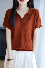 夏季新款时尚气质短袖针织衫女修身显瘦百搭休闲上衣，女装针织衫/毛衣，郡淞羊绒