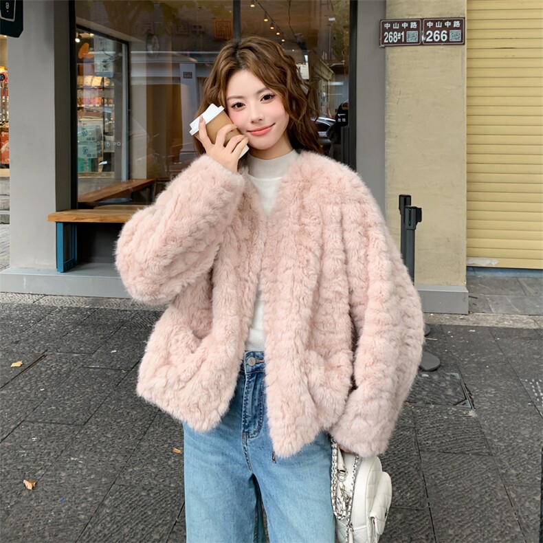 淡粉色水貂绒仿皮草外套女冬皮毛一体毛毛外衣2C353/708/P180K268,女装短外套,2C353
