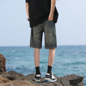 美式高街复古水洗牛仔短裤男直筒宽松大码潮牌vibe港风五分裤夏季图片