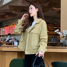 新款秋装外套女常规翻领百搭插肩袖单件长袖直筒短款上衣，女装短外套，梦懿尔