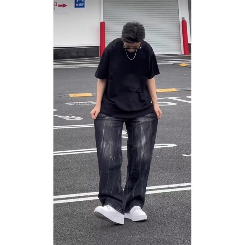【有货】DA039-P482024直筒水洗牛仔裤设计感宽松小众拖地阔腿裤,男装牛仔裤,星座603-2