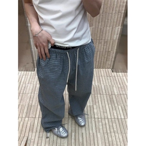 青少年2025夏季复古时髦可收口束脚阔腿格子休闲裤男 KA116图片