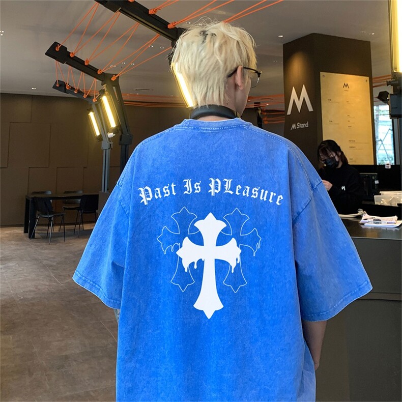 DSA028-SXDTV567P32重磅蜡染克美式复古水洗潮牌发泡印花短袖男,男装T恤,电商A028