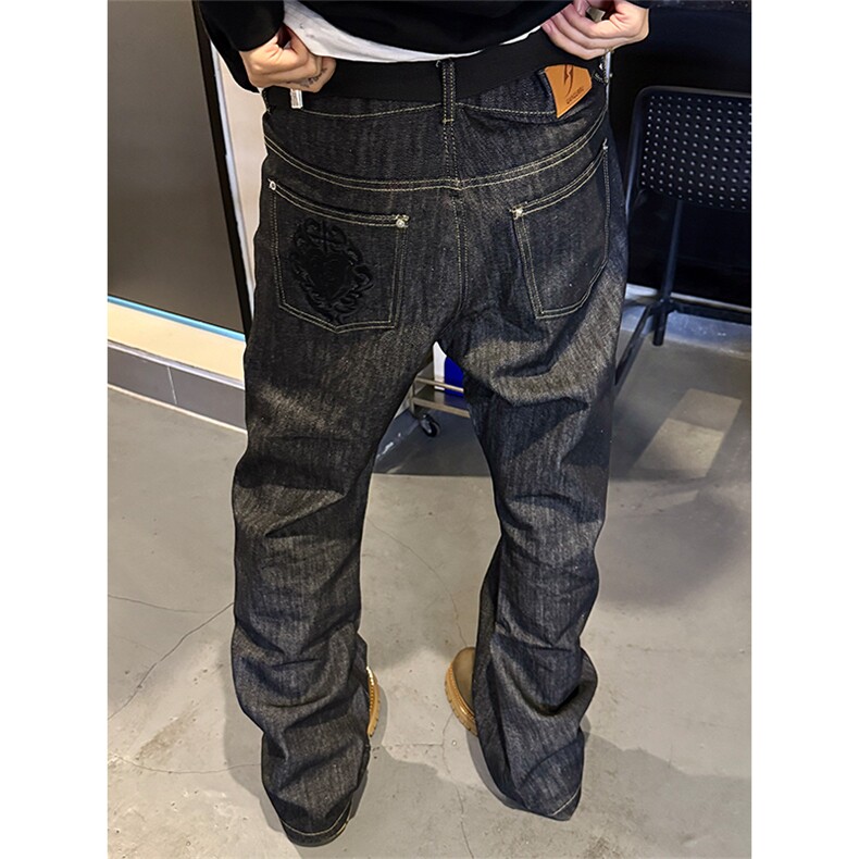现货刺绣直筒阔腿黑色原牛百搭牛仔裤LY5116-P47，男装牛仔裤，星座610A-1