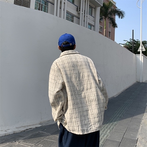 欧美字母刺绣格子长袖衬衫男女ins高街痞帅高级感宽松外套JY19-45图片