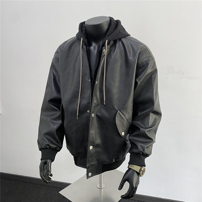 美式高阶秋冬PU连帽飞行员夹克痞帅百搭情侣外套J57511TP85,男装夹克,电商A247