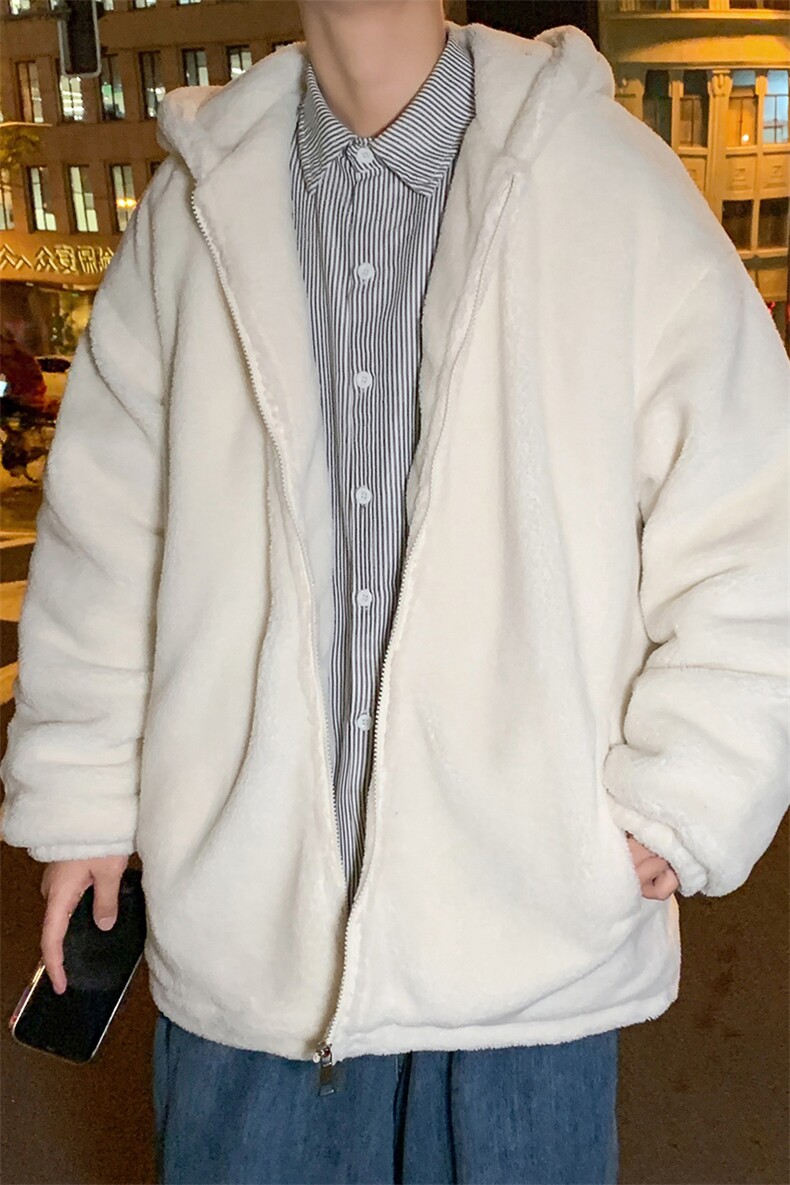 M9017P98港风外景休闲连帽纯色百搭羊羔毛外套学生棉衣情侣冬,男装棉衣,电商A026-1