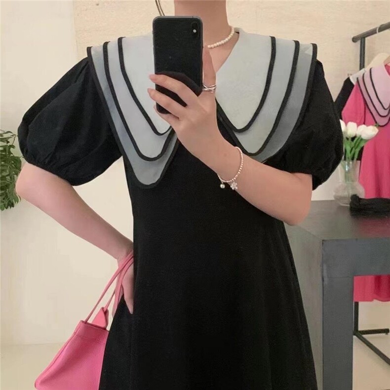 韩版黑色连衣裙，女装连衣裙，青菜萝卜