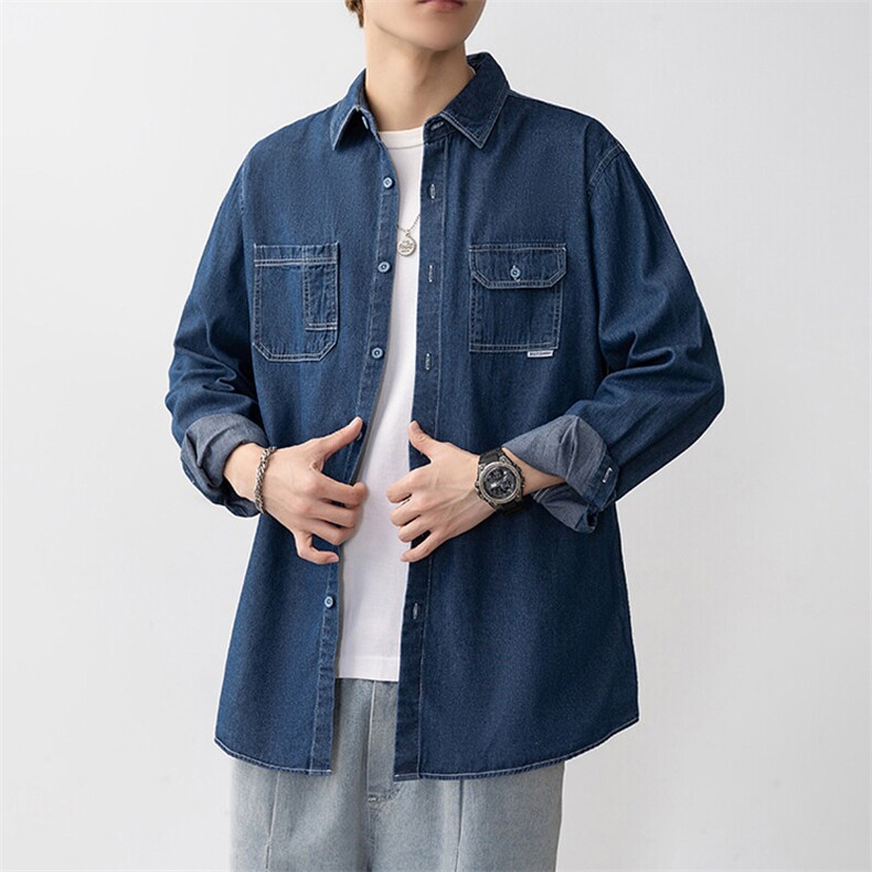 25年春季长袖衬衫工装潮流牛仔衬衣宽松现货DS-C323-1-N82-批50,男装衬衫,电商C323-1