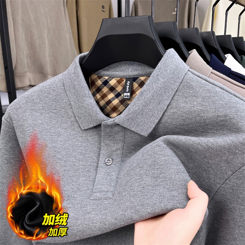 纯棉长袖T恤男士下摆开叉带领中年POLO衫商务休闲春秋装上衣,男装T恤,电商B212（原钱塘6029）