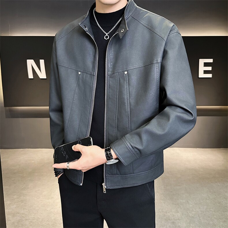 2025新款美式皮衣外套男秋季潮牌立领机车皮夹克 A313-8823-P145图片