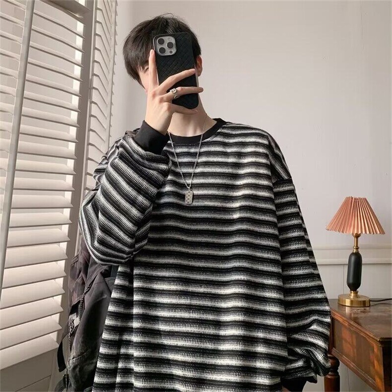 【有货】DA178-P55斑马纹圆领卫衣男2025新款春秋流行文艺条纹,男装卫衣,星座603-2