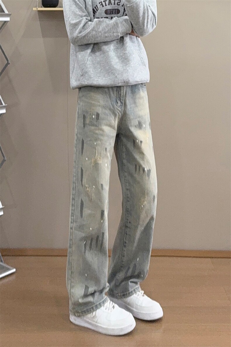 B221高品质美式ins高街暗黑宽松喷墨牛仔裤LK25472-特P45控78,男装牛仔裤,电商B221