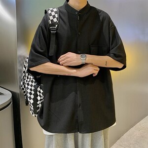 夏季薄款工装衬衫男宽松休闲半袖衬衣情侣装港风短袖男 W3214-P32图片
