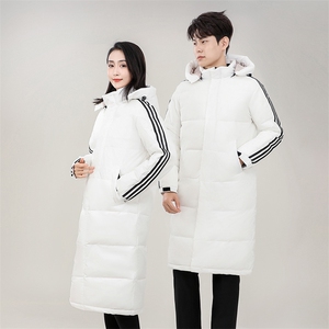 可定制运动长款情侣羽绒服连帽三条杠白鸭绒男女同款外套898-P120图片