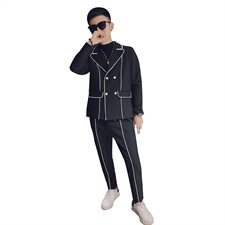 社会风小伙修身休闲商务西裤西服韩版西装两件套装D803-P165控205，男装西服套装，星座308A