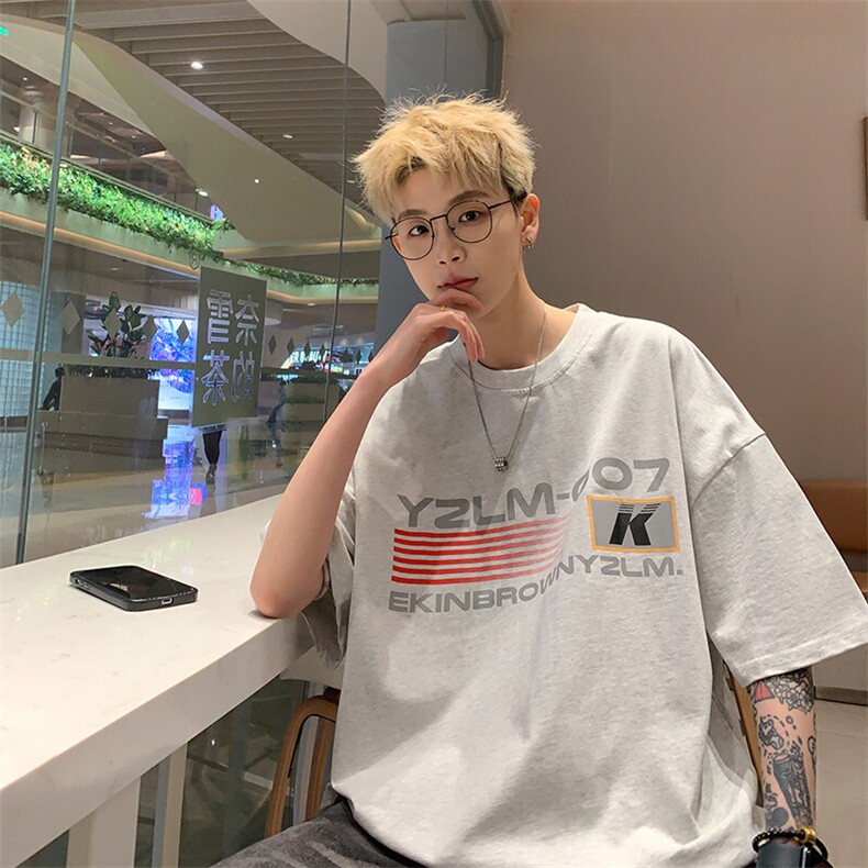 港风条纹印花设计短袖T恤男DT77779P18块特价控38：供抖音视频,男装T恤,星座227-7