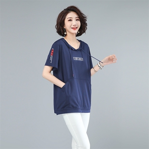 2021夏款大码女装印花连帽上衣212款图片