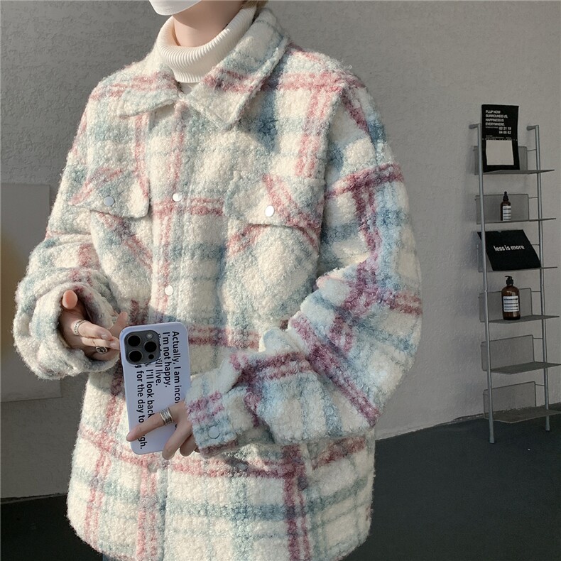 粗花呢格纹棉服复古大码夹棉加厚小香风毛圈格子呢外套LF101特P95,男装棉衣,电商B215