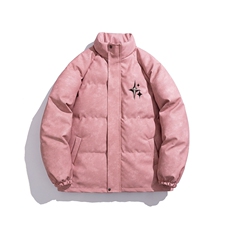 白底PU皮复古做旧可拆卸四芒星胸针设计棉衣男MY77721P128控168，男装棉衣，星座227-7