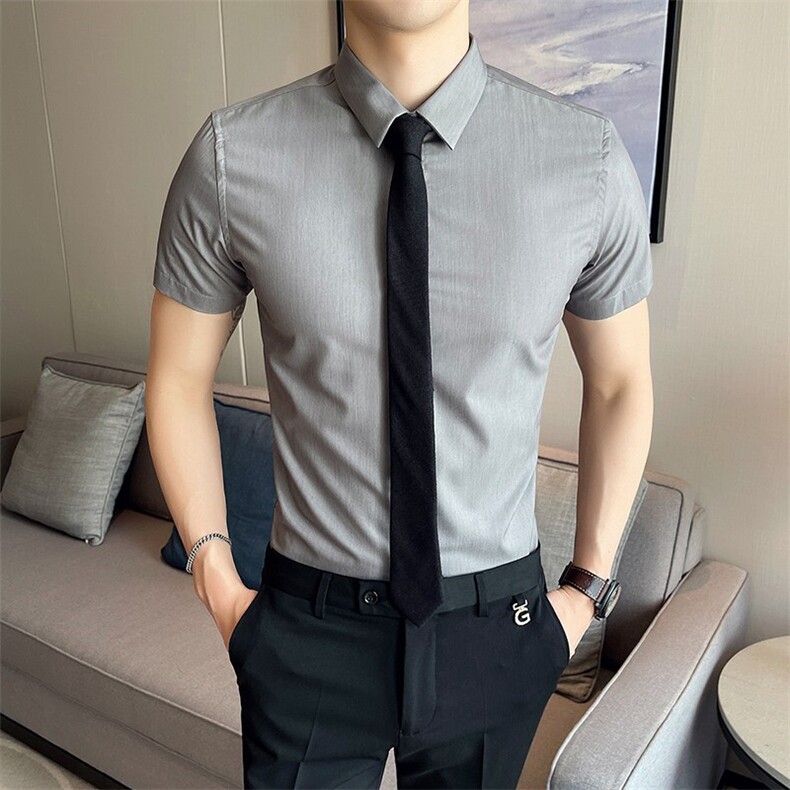 2022夏季青年短袖衬衫男修身衬衣纯色商务男士青年寸衣CSC903,男装衬衫,电商A311
